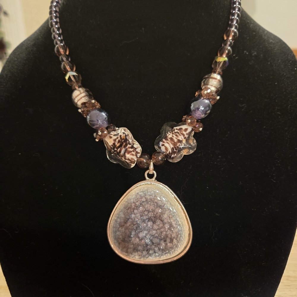 Elegant Brown and Purple Beaded Necklace